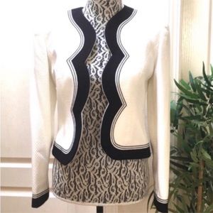 [PRE-OWNED] DON ELLIOT Women’s Contrast Trim Blazer Jacket, Black & White Size 4